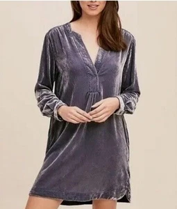 Anthropologie Size Large Melody Blue Purple Velvet Tunic Dress Pockets Boho - Picture 1 of 10