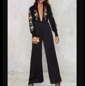 Nasty Gal Embroidery Black Flower Jumpsuit - Picture 1 of 7