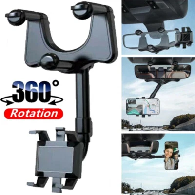 360° Universal Car Truck Phone Holder Clip Rearview Mirror Mount Stand Dashboard - Image 1 of 4