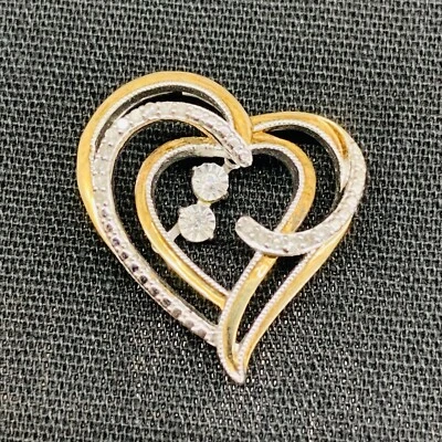 Berloque pingente pavê prata esterlina 925 coração diamante 2 tons - Imagem 1 de 4