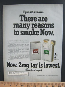 1976 Vintage Print Ad Now Cigarette Rare King Size Lowest Tar Smoke Now Art - Picture 1 of 2