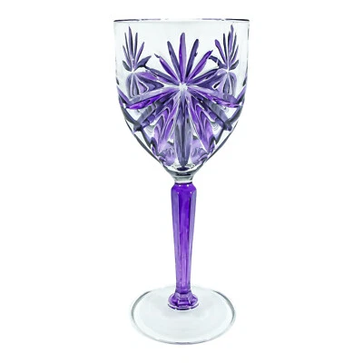 Purple Murano Wine Glass Hand Painted Light Stem Venice Italy 20cm - Image 1 of 3