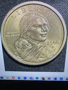 Rare 2000 P&D Sacagawea One Dollar US Liberty Gold Color Coins No Edge Writing - Picture 1 of 3