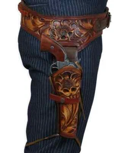 Gun Holster Belt Leather Revolver Pistol Tooled .22 .38/357 .44/45 Western - Picture 1 of 5