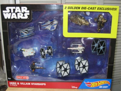 Hot Wheels Star Wars Hero & Villain Starships упаковка 11 шт. с 2 золотыми эксклюзивами новые нераспакованные - Изображение 1 из 2