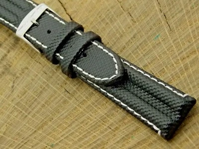 Vintage NOS Unused Black Faux Leather Watch Band w Silver Tone Buckle 18mm ZRC - Image 1 of 4