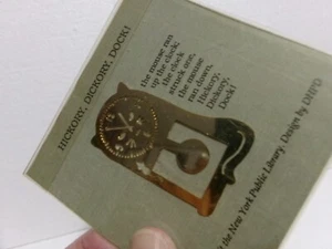 NYPL HICKORY DICKORY DOCK Brass Cat Mouse Clock Bookmark DHPD New York Library - Picture 1 of 5