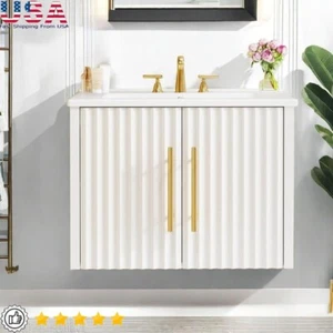 24 Inch Bathroom Vanity Sink Floating Storage Cabinet W/ Soft Close Doors New - Picture 1 of 6