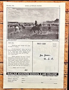 Dallas Aviation School & Air College Love Field Dallas TX Vintage Print Ad 1941 - Bild 1 von 6