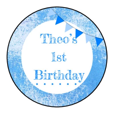 Personalised Blue Chalk Bunting Birthday Thank You Stickers Party Bag Sweet Cone - Image 1 of 2