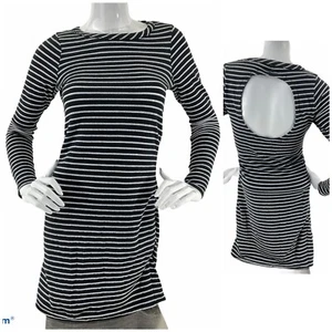 Chaser Sweater Dress Womens Size Medium Black Silver Striped Bodycon Midi Nwt - Picture 1 of 10