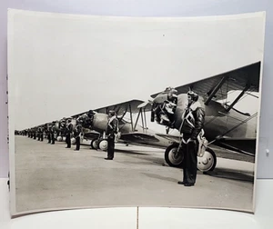 Navy Bi-Wing Planes Lined up + Pilots Original Photograph 8" x 10" RRP 216 - Picture 1 of 6