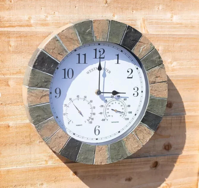 Outside in Design Stonegate Wall Clock & Thermometer 35cm