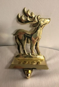 Vintage Brass Reindeer Christmas Stocking Hanger Holder - Picture 1 of 3