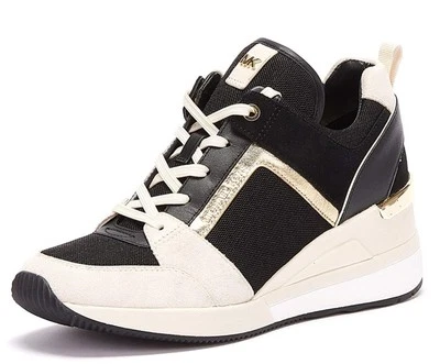 Michael Kors Womens Black Georgie Trainer Sneakers Size 9M Leather Wedge - Image 1 of 4