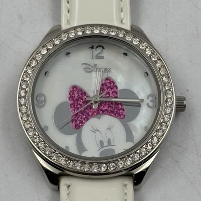 Minnie Mouse Disney Crystal Bezel Watch w White Patent Leather Band - Image 1 of 4