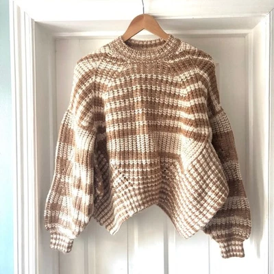 NWT Ulla Johnson Lucille Pullover Alpaca Sweater Stripe Brown Cream Size XS | P - Image 1 of 4