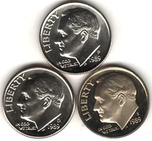 1989 P,D,S Clad ROOSEVELT DIME in BRILLIANT UNCIRCULATED CONDITION:  stk 0 - Picture 1 of 4