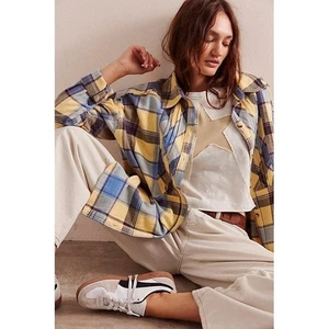 New FREE PEOPLE We The Free Layla Plaid Button Down Shirt $128 X-SMALL Blue - Picture 1 of 5