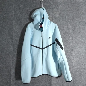Veste homme Nike Tech polaire zippée intégrale bleu clair noir taille XL logo Swoosh - Photo 1/14