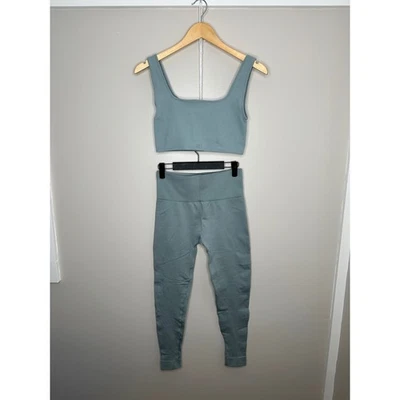 Conjunto de sutiã regata e leggings com nervuras ativo azul cinza feminino tamanho G - Imagem 1 de 4