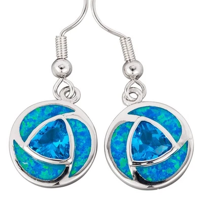 7x7 Simulated Blue Topaz Blue Fire Opal Silver Jewelry Dangle Drop Earrings - Image 1 of 4