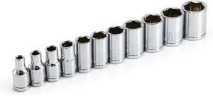 Powerbuilt 11 Piece Metric Shallow Socket Set, 1/4-Inch Drive, Metric, Silver  - Picture 1 of 7