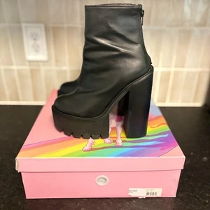 Jeffrey Campbell BLACK Leather MULDER Goth HEAVY Platform Boots Size 7.5 M - Picture 1 of 6