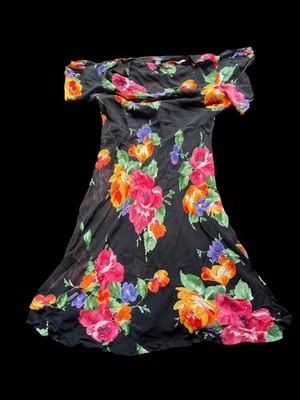 ✨ Glamos Angel Black floral rayon dress with beaded details dress✨ - Image 1 of 3