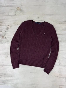 Suéter Vintage Polo Ralph Lauren Tejido con Cable Cuello en V Mujer Talla M Borgoña - Imagen 1 de 11