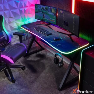 RGB Gaming Desk with LED Lights App Control, Mouse Pad & Wireless Phone Charger - Picture 1 of 8