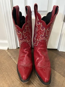 Women's Vintage Justin Red Leather Cowboy Boots Western Style Size 6 USA - Picture 1 of 6