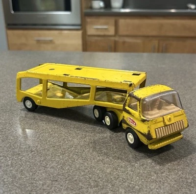 Vintage Car Hauler Tractor Trailer Yellow Auto Transport Semi No Car Tonka Truck - Image 1 of 4
