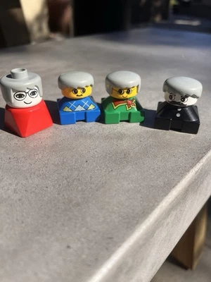 LEGO Duplo Minifigs Grandma Grandpa Gray Hair Lot Of 4 Vintage Figures Bricks - Image 1 of 4