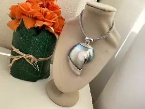 GORGEOUS 925 SOLID STERLING SILVER LARGE MODERNIST MOP SHELL PENDANT NO CHAIN - Picture 1 of 13