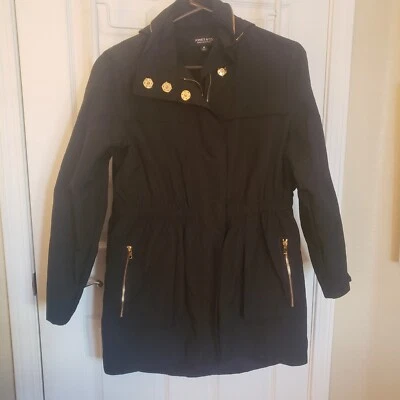Jones New York Black Hood Water Resistant Coat Trench Jacket Size Medium - Image 1 of 4