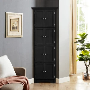 Tall Storage Cabinet Pantry Cupboard Free Standing with Doors and 4 Shelves - Picture 1 of 23