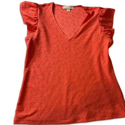 Top MICHAEL Michael Kors svolazzante smanicato occhiello maglia scollo a V corallo donna taglia M