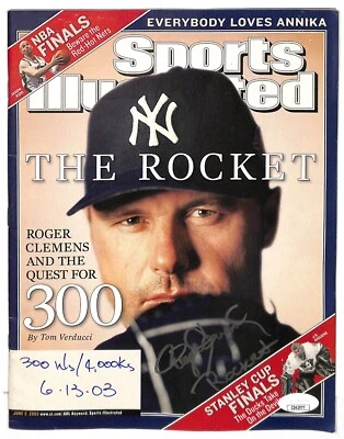 Roger Clemens Autographed 2003 Sports Illustrated Magazine Yankees 3 Inscrp JSA - Image 1 of 3