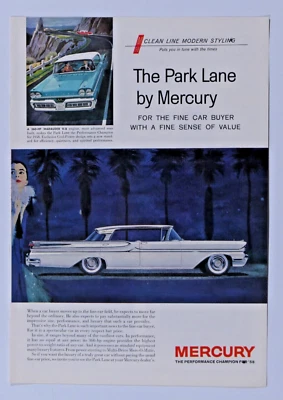 1958 Mercury Park Lane & Marauder 360 HP Vintage Original Print Ad 9 x 11"  - Image 1 of 4