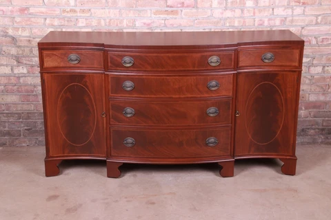 Baker Furniture Georgian Mahogany Sideboard Credenza or Bar Cabinet, Refinished Cover