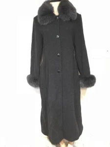 Marvin Richards Women's Winter Church fox fur Wool &Cashmere long coat size 12US - Picture 1 of 12