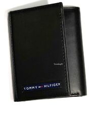 Tommy Hilfiger Cambridge Men's Black Leather Trifold Wallet Tan Colour