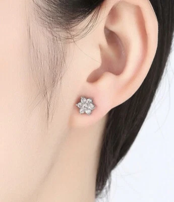 18K ROSE GOLD FILLED FLOWER STUD EARRINGS MADE WITH  SWAROVSKI CRYSTALS GIFT  R5 - image 1 of 4