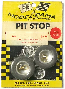 1965 K&B Aurora 1:24 Slot Car Pit Stop Parts LOLA T-70 POSI-LOK WHEEL SET #245 - Picture 1 of 2