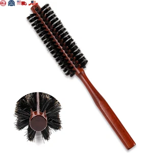 Cepillo de pelo redondo pequeño para cabello fino o corto, cepillo de pelo natural de cerdas de jabalí con - Imagen 1 de 7