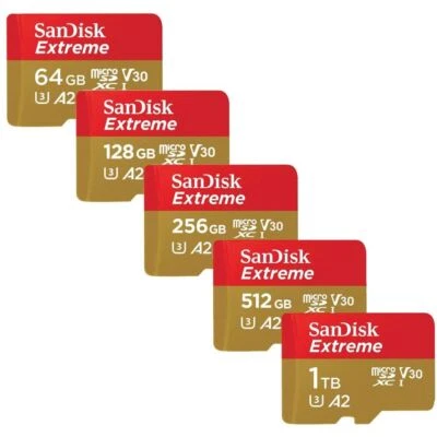 Scheda microSDXC SanDisk 512GB 256GB 128GB 64GB Extreme A2 C10 UHS-I U3 190 MB/s - Image 1 of 2