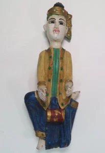 Vintage Hand Carved Thai Wooden Musician Wall Hanging Made in Thailand 10.5" - Picture 1 of 15