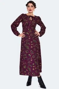 Voodoo Vixen Purple Mystical Midi Dress Snake Zodiac Witch Symbols - Picture 1 of 4
