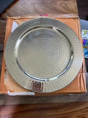 Old Dutch S/6 13" Diameter Stainless Steel Hammered Chargar Plates - Image 1 of 4